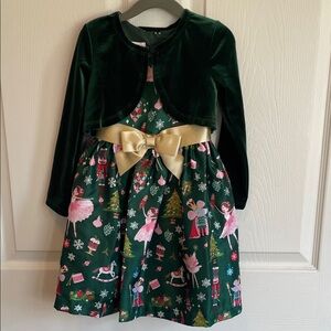 Bonnie Jean Green Dress with Gold Bow